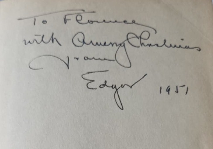 Handwritten inscription: To Florence, with Merry Christmas, from Edgar, 1951